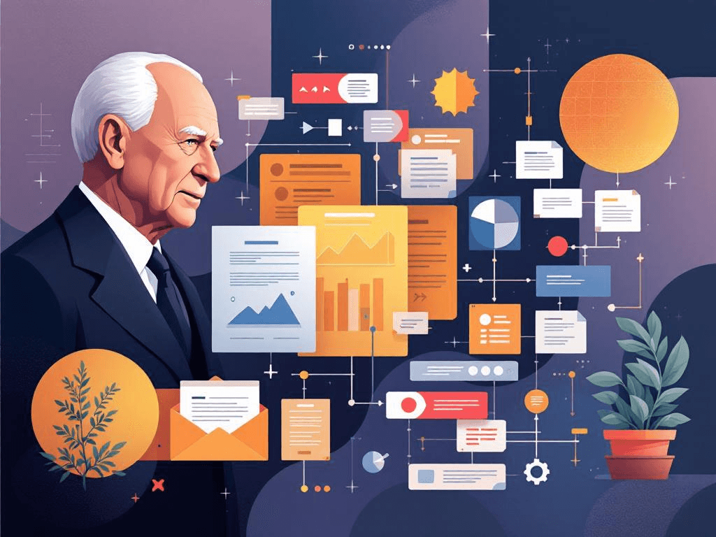 A professional abstract illustration representing the concept of Where the Eisenhower Matrix Comes From in Productivity Sy...